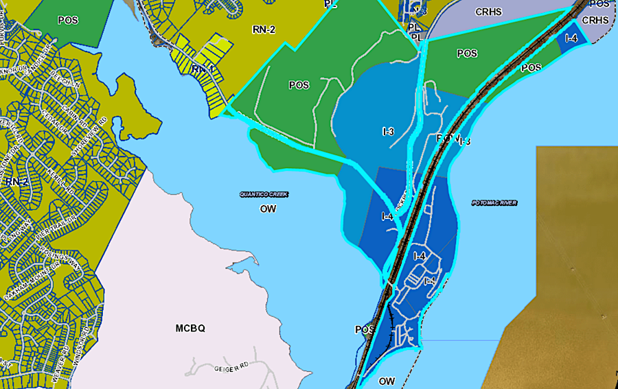 Prince William County planned for the new coal ash landfill and frontage along Quantico Creek to become Parks and Open Space (POS) by 2040