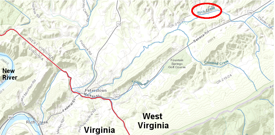 the Punch Jones diamond was found in Rich Creek, upstream from the Virginia border