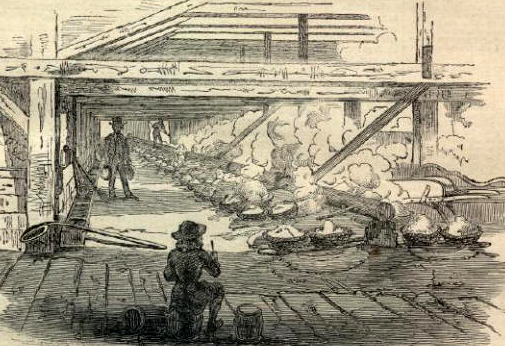 boiling brine-filled kettles to make salt at Saltville during the Civil War