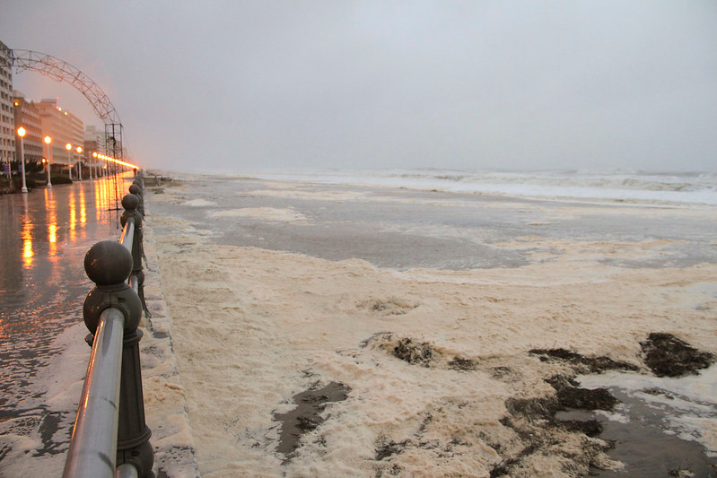 Hurricane Sandy brought waves to the seawall in the resort area of Virginia Beach on October 29, 2012