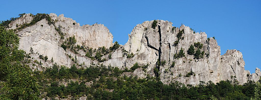 Seneca Rocks demonstrates the relaively slow erosion of Tuscarora Sandstone