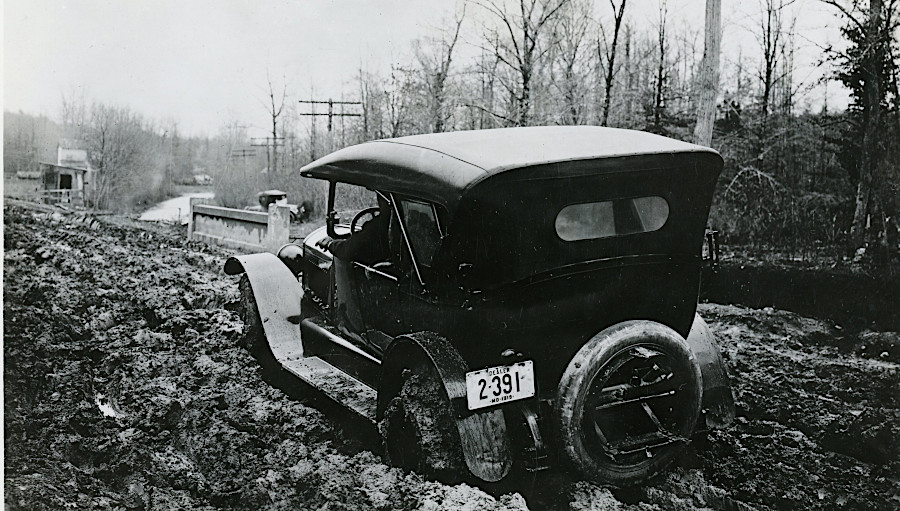 dirt roads were replaced by paved roads, with impervious asphalt/concrete surfaces that prevented the underlying soil from becoming wet slippery mud