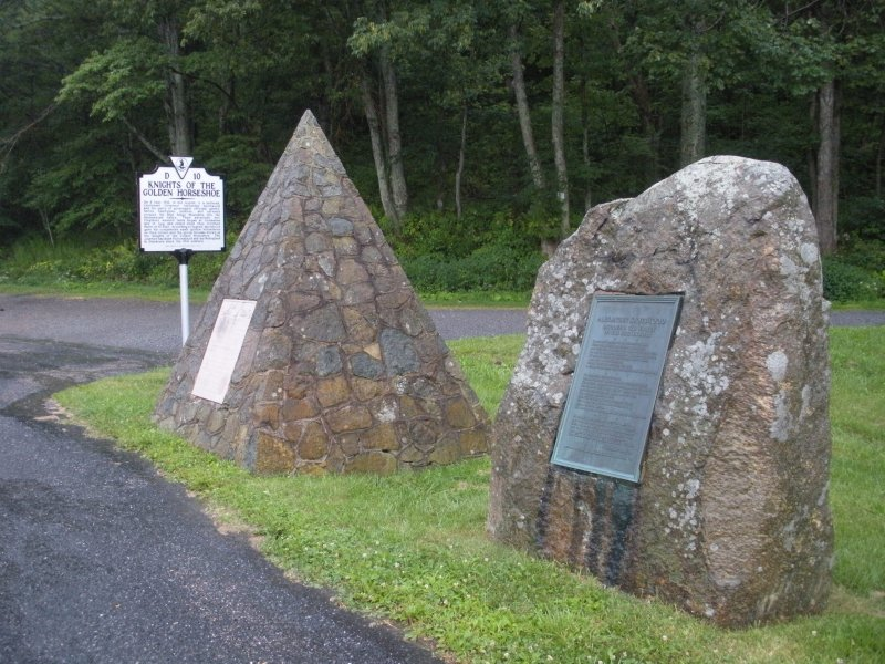monuments to Spotswood's 1716 Knights of the Golden Horseshoe expedition, in Swift Run Gap where US33 crosses the Blue Ridge