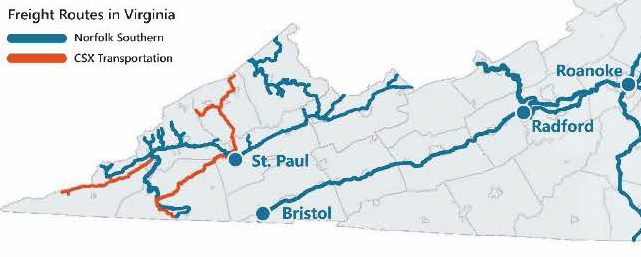 the Norfolk Southern and CSX railroads carry coal through Southwest Virginia today