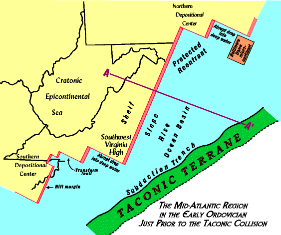 during the Taconic Orogeny, a volcanic island chain was added to Virginia