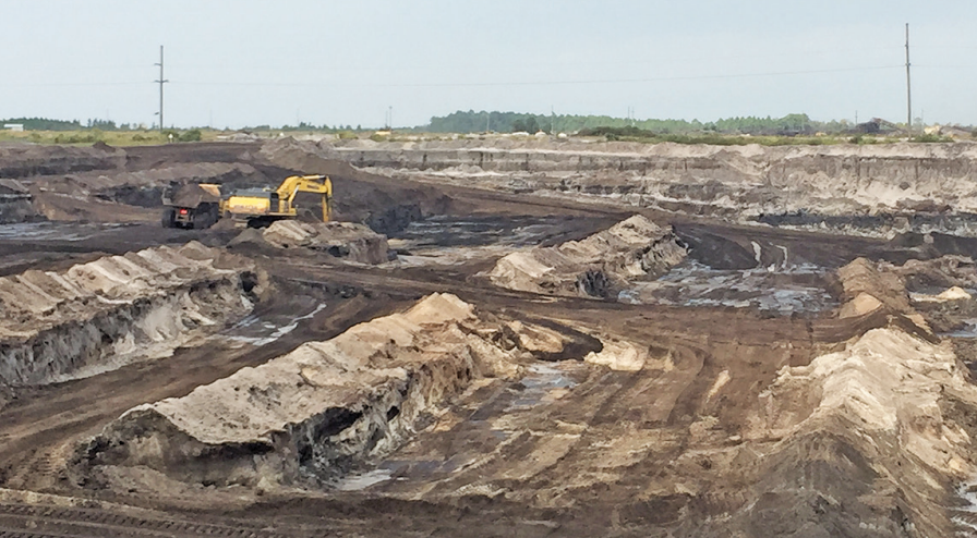 in the Coastal Plain, heavy titanium minerals within lighter sediments are extracted at shallow, temporary strip mines