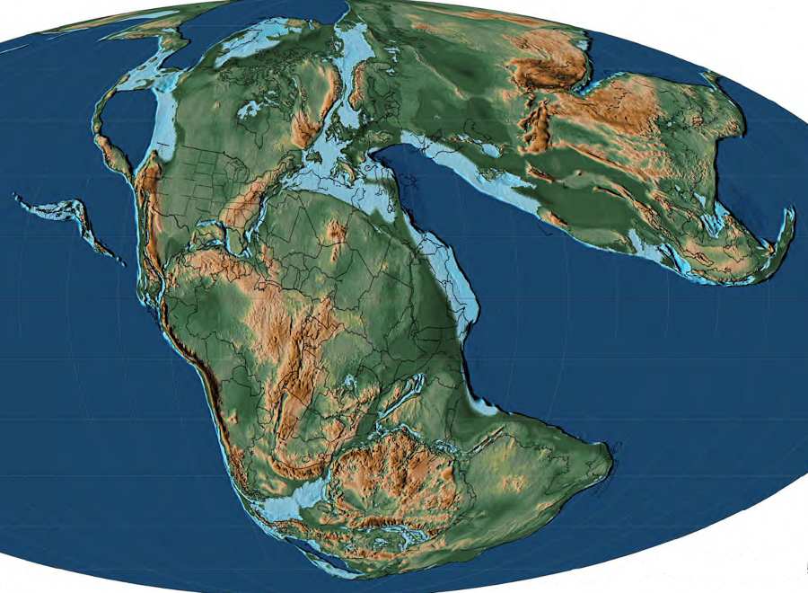 breakup of Pangea in the Early Jurassic, 179.3 million years ago
