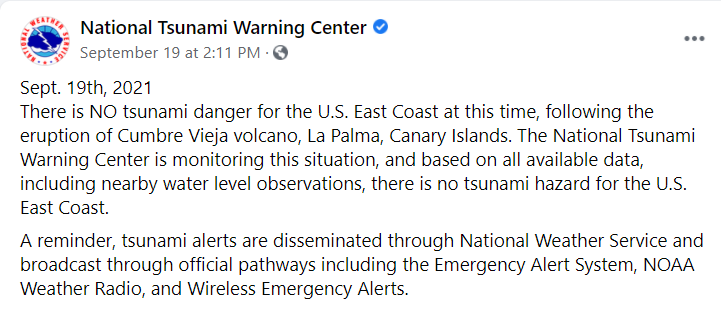 a volcanic eruption in the Canary Islands led to a fake tsunami alert in 2021