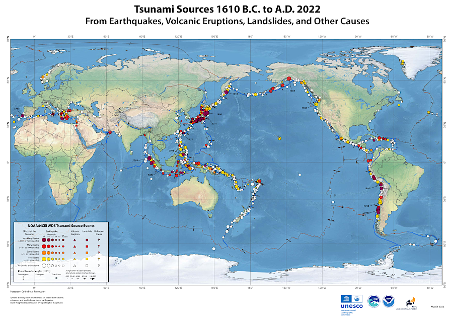 most tsunamis are triggered by earthquakes and volcanic eruptions at the edge of tectonic plates