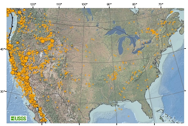 number/magnitude of earthquakes on east vs. west coasts