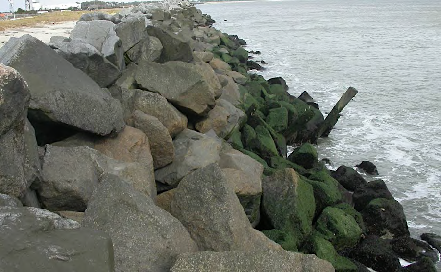 large rocks were transported to the Coastal Plain to create the seawall on Wallops Island