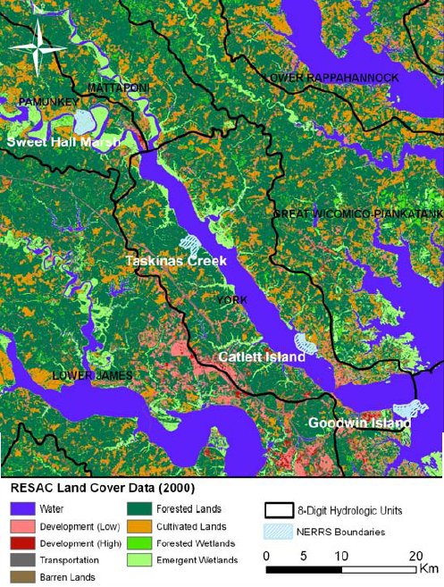 Chesapeake Bay National Estuarine Research Reserve units (Sweet Hall Marsh, Taskinas Creek, Catlett Island, and Goodwin Island) totalling 3,072 acres on Pamunkey and York rivers
