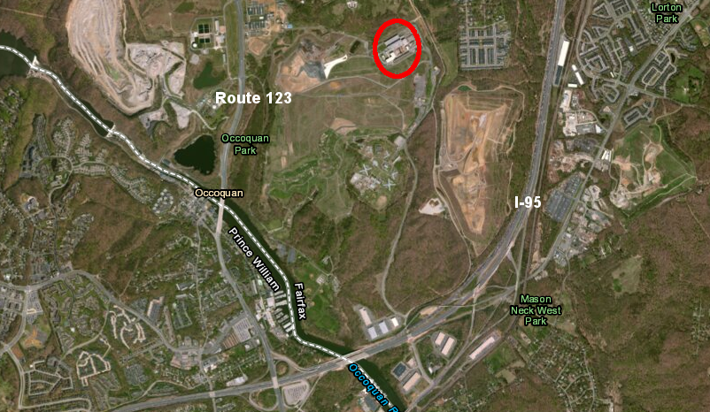 the waste-to-energy facility that incinerates Fairfax County waste is located between Route 123 and I-95, east of the Griffith Water Treatment Plant, Vulcan quarry, and the Occoquan Reservoir