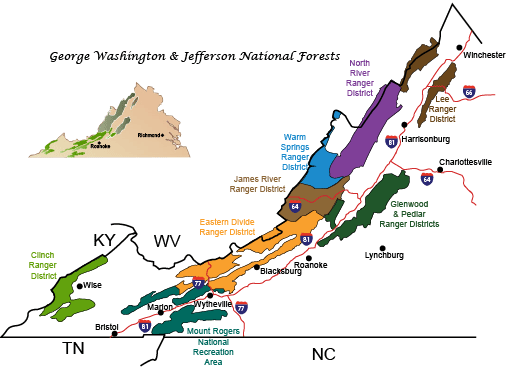 National Forests are divided into Ranger Districts, for local administration