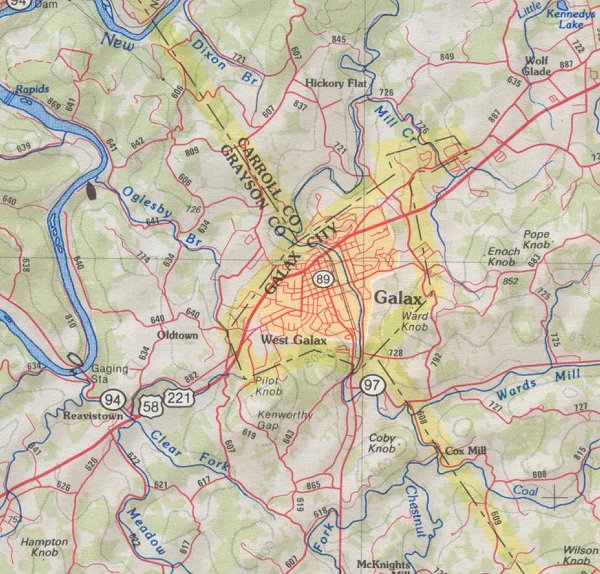 map of area around Galax