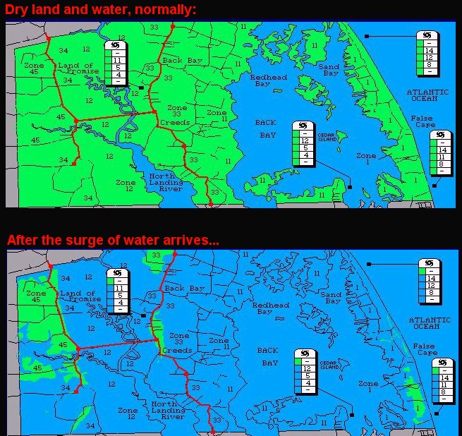 Hurricane surge impacts on southeastern Virginia Beach