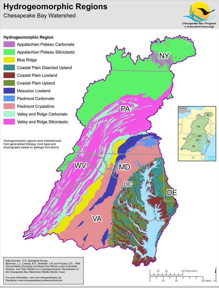 hydrogeomorphic regions are defined to manage water resources (note that Mesozoic Lowland is another term for Triassic Basin)