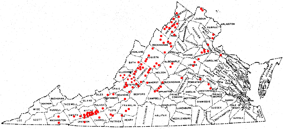 iron furnaces in Virginia were concentrated west of the Blue Ridge