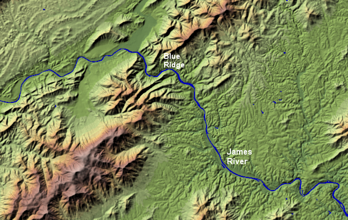 the James River carved one of the few water gaps through the Blue Ridge
