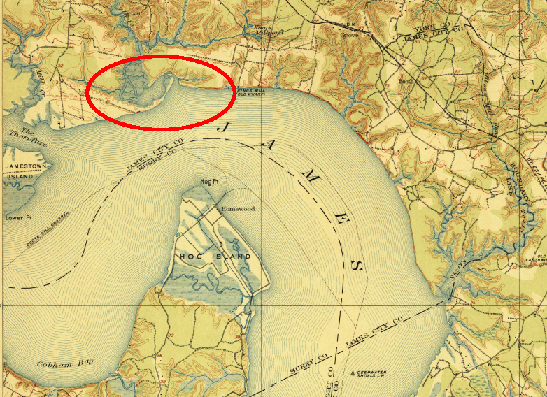 mouth of College Creek - where the Spanish landed (maybe...) in 1570