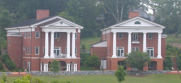 roofs of fraternities at Washington and Lee University with watershed divides in the center