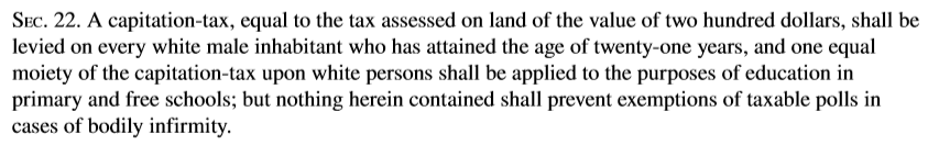 the 1864 constitution taxed all white males, 21 years and older, to fund public schools