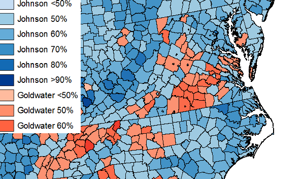 Southside counties supported Barry Goldwater in 1964, even though he was a Republican