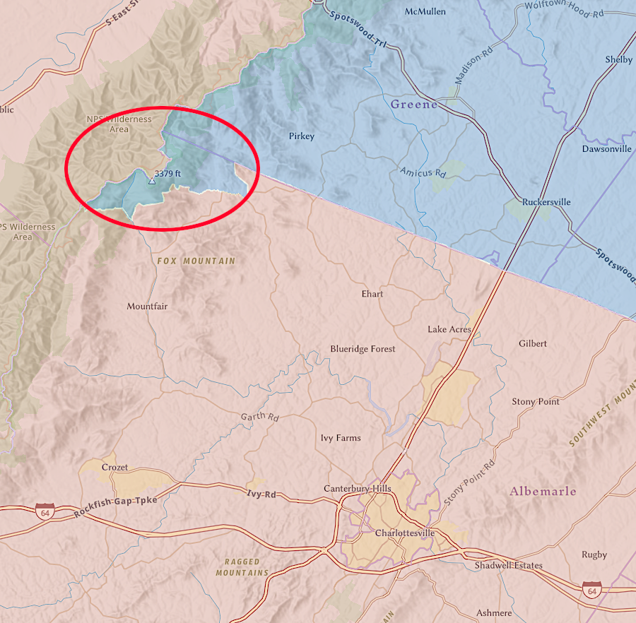to reach the population quota for the Fifth Congressional District, mapmakers in 2021 included one precinct in Albemarle County