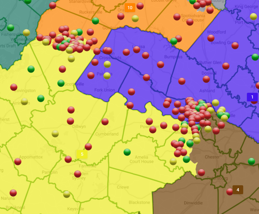 public comments on the first proposal from the Special Masters objected to placing the western half of Chesterfield County in the Fifth Congressional District and placing Louisa, Fluvanna, and Goochland counties in the Tenth Congressional District