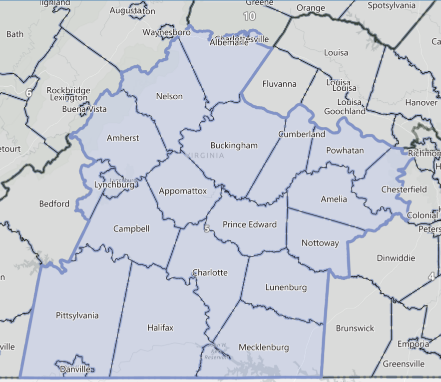 the Special Masters proposed a Fifth District (shaded blue) that included half of Albemarle County, with the remainder in the Tenth District