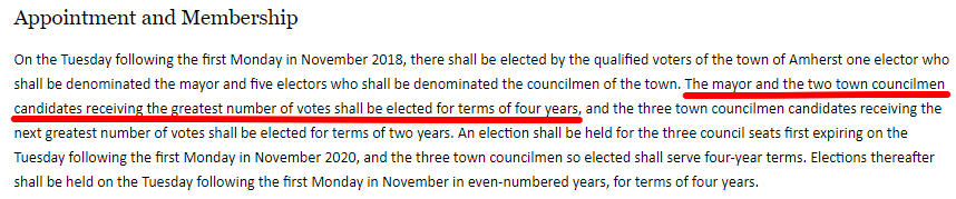 the Town of Amherst had advertised that the top vote-getters in 2018 would serve a four-year term