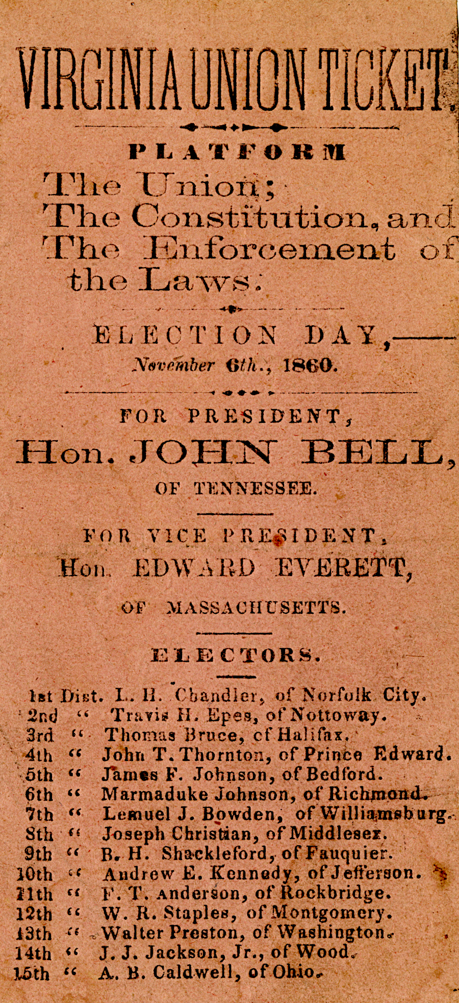 in 1860, Virginia had 15 electoral votes