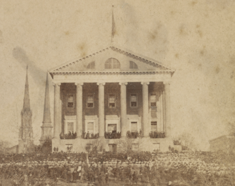 a crowd assembled at the Capitol after the Confederate victory at Manassas in July, 1861