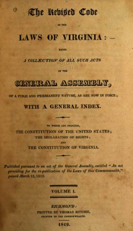 the first official Code of Virginia was published in 1819