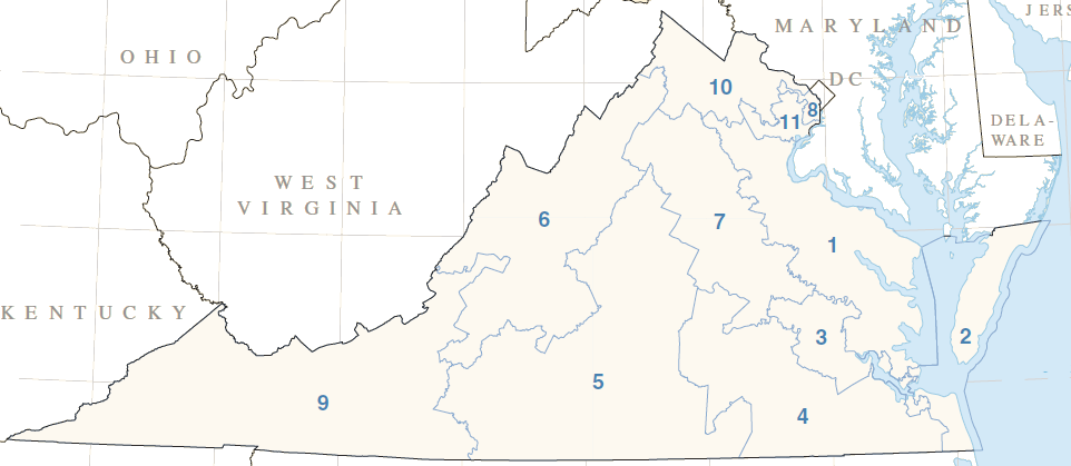 Republicans were able to win election to the House of Representatives after Reconstruction in Virginia's Fighting Ninth Congressional district (in the southwest corner of the state), even though Democrats controlled the state government until the 1969 election for governor