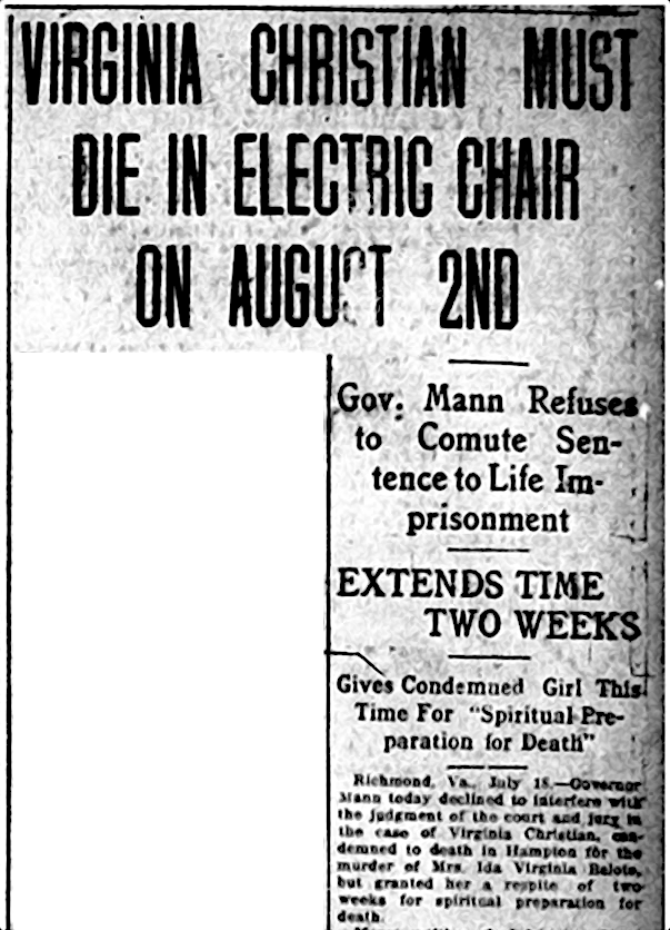 Governor Mann declined in 1912 to pardon a woman sentenced to death, but did postpone the execution by two weeks