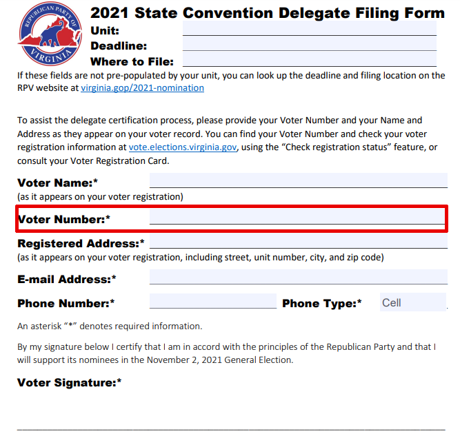 potential Republican delegates had to provide their Voter Number when filing paperwork with the party