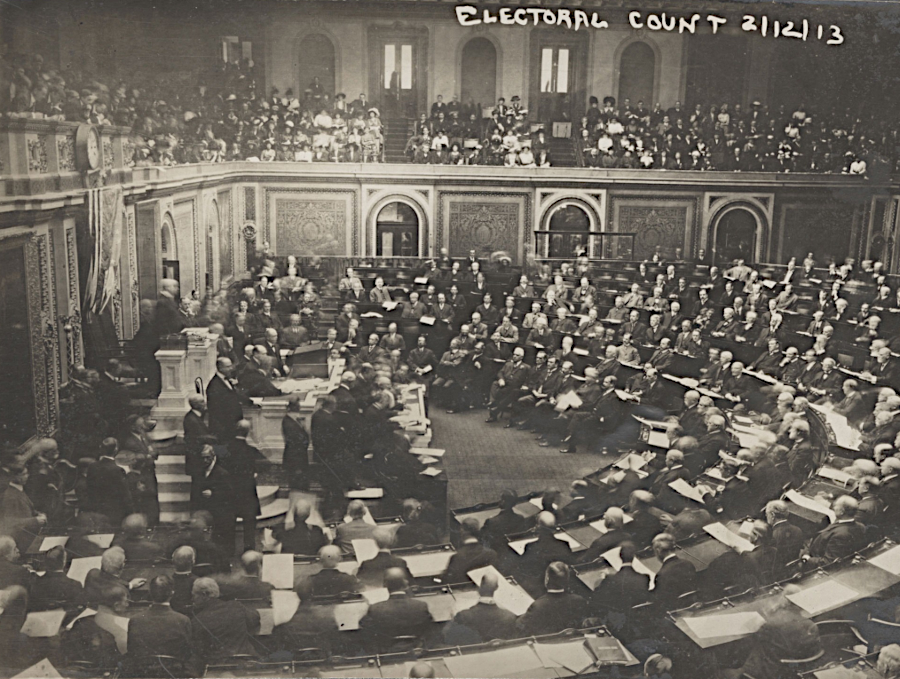 when the House and Senate counted electoral votes in 1913 formalizing Woodrow Wilson's election, the only women in the room were guests in the gallery