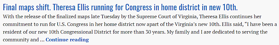 the website for one candidate was quickly scrubbed of plans to run in the Seventh District after the Supreme Court of Virginia placed her back in the Tenth District