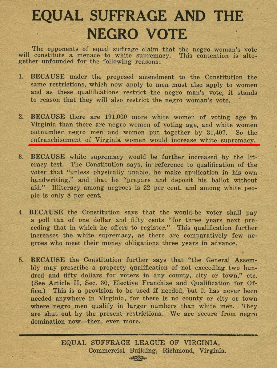 the Equal Suffrage League highlighted how women's suffrage would enhance white supremacy