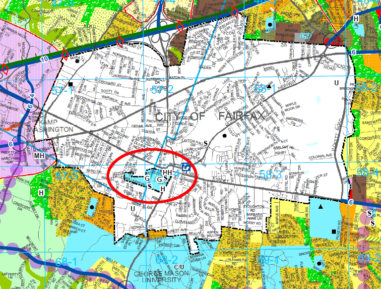 a small slice of Fairfax County is isolated within the boundaries of the City of Fairfax, comparable to a hole in a doughnut