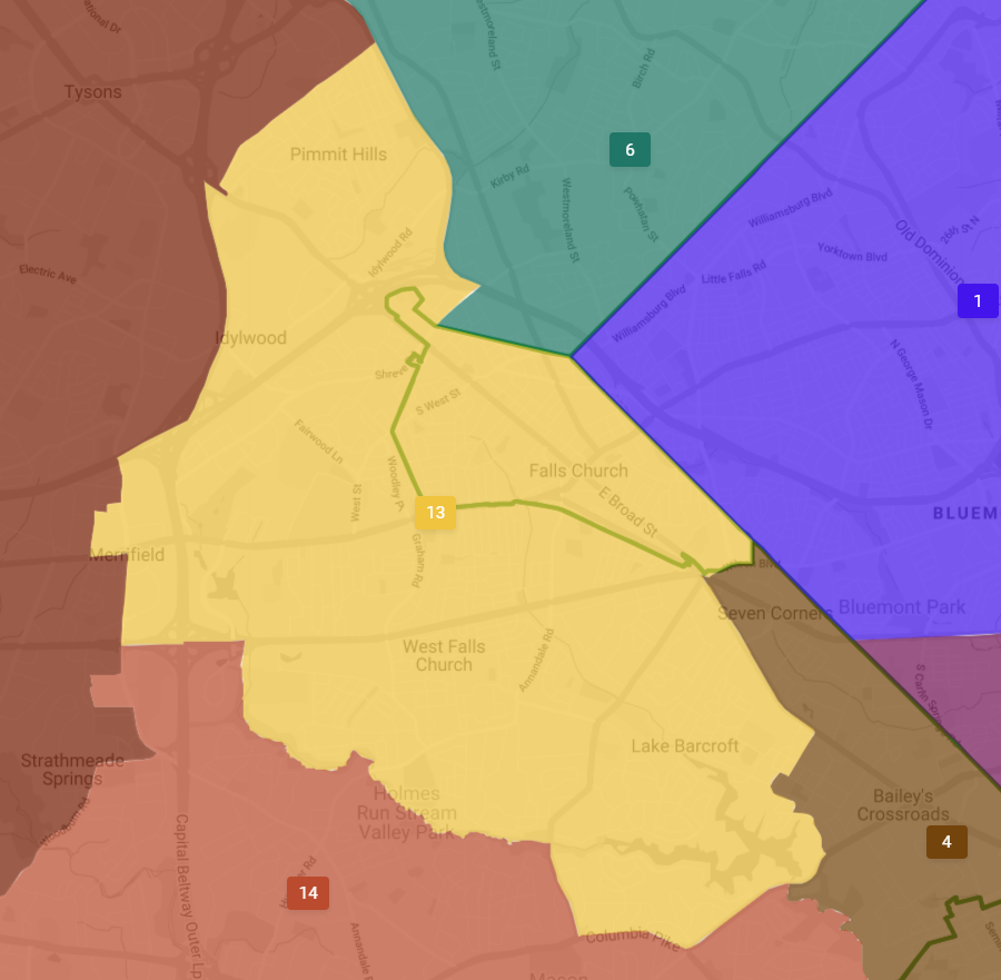 the final 2021 House of Delegates map placed Falls Church with Fairfax County rather than Arlington County