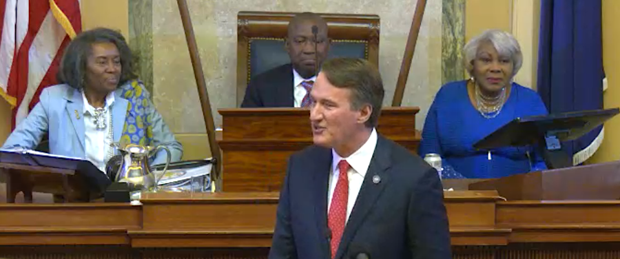 At the start of the 2024 General Assembly,  Lt. Gov. Winsome Earle-Sears, House Majority Leader Don Scott and Senate president pro tempore Louis Lucas sat behind Youngkin