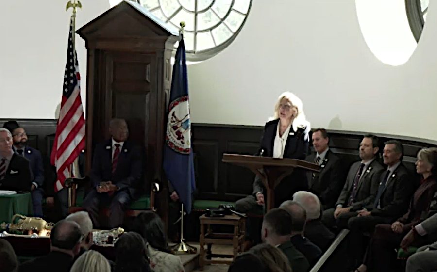 Governor Spanberger spoke at the General Assembly's commemorative session in the House of Bugesses chamber of the Capitol at Colonial Williamsburg on October 7, 2026