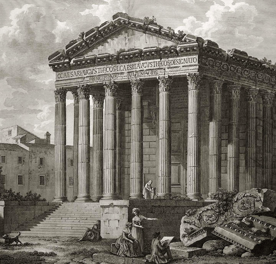 Thomas Jefferson relied upon the drawings by Charles-Louis Clerisseau of the Maison Carree in Nimes, and did not have time to visit the building in person