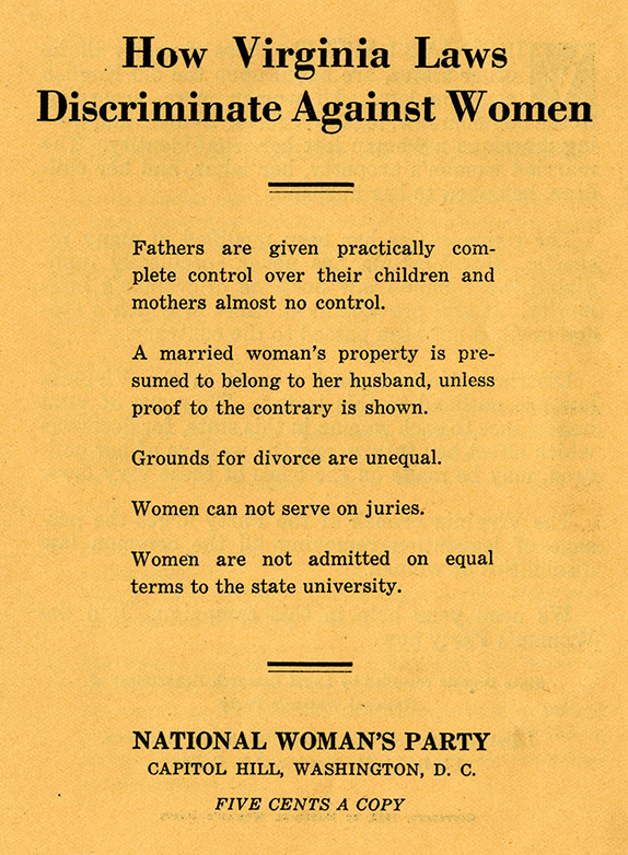 the National Woman's Party highlighted discrimination against women in 1922, after the 19th Amendment was ratified