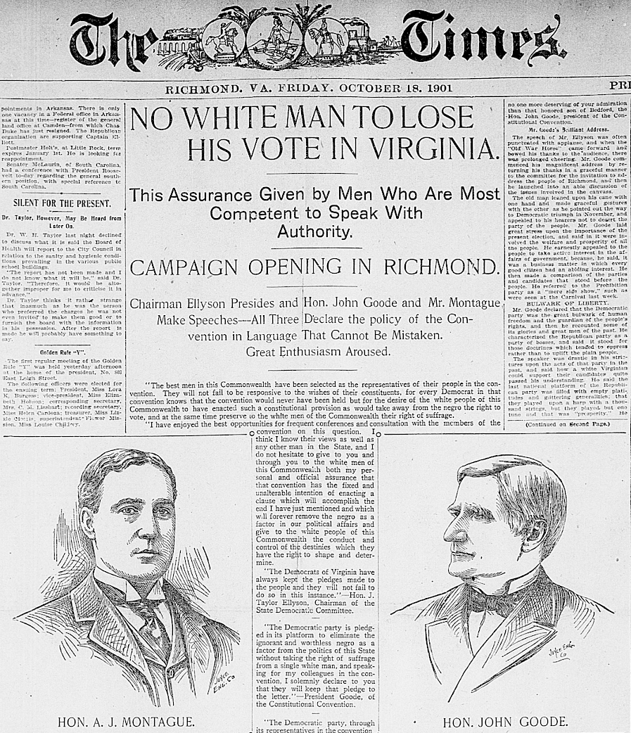 the 1902 Constitution was designed to limit the electorate by excluding people of color