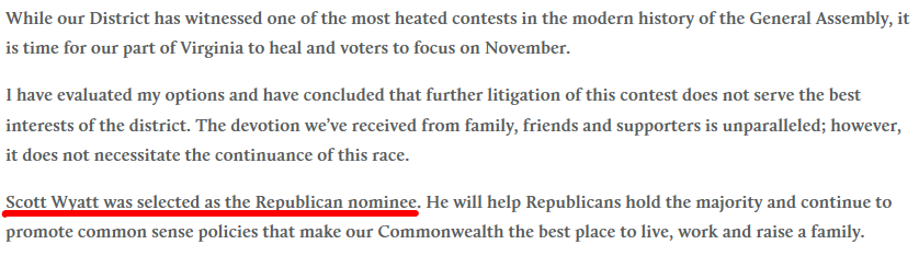 after a final decision by the Republican State Central Committee, Del. Peace conceded that he had lost the 2019 nomination