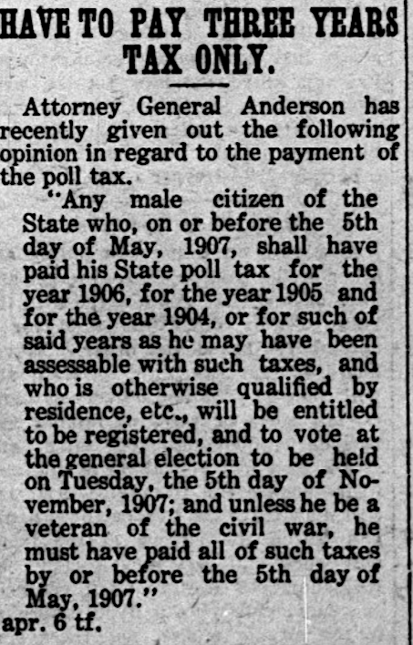 veterans of the Civil War were not required to pay the poll tax in order to vote after 1902