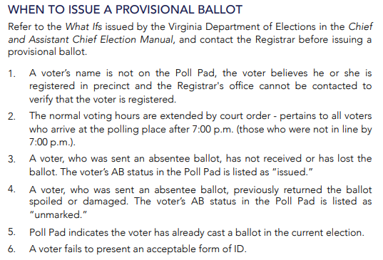 poll workers issue provisional ballots, allowing people to submit a vote, in specific circumstances